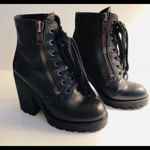 Ash heeled black combat boots